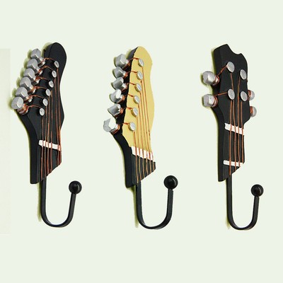 3xclassical Guitar Shaped Decorative Hooks Rack Hangers Resin