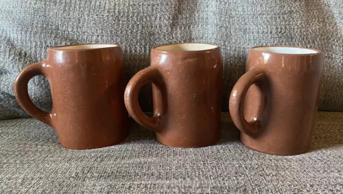 3 1940’s Antique Weller Stoneware Pottery coffee/tea/Beer Tankard Mugs Utility