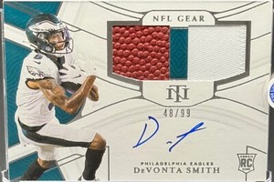 2021 Panini National Treasures Devonta Smith NFL Gear Football/Jersey RPA 48/99