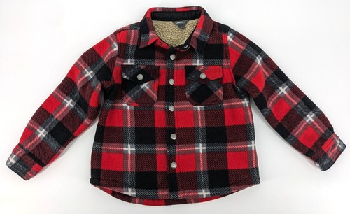 Eddie Bauer Boys Red Black Flannel Fleece Lined Jacket Size 4/5