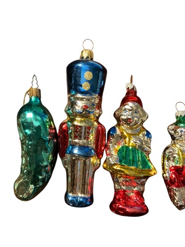 Vintage Handblown Glass Ornaments | Set of 5 Nutcracker, Pixie, Bear & Pickle +1 - Picture 4 of 7