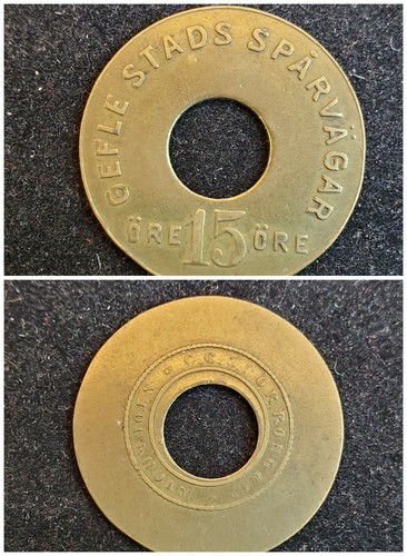 Gefle Stads Sparvagar, Sweden transit token, brass 15 Ore - 220BI lot br1 - Picture 1 of 4