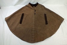 Vintage 1960s 1970s Suede Leather Poncho Brown X Stitching Medium Large Hippy