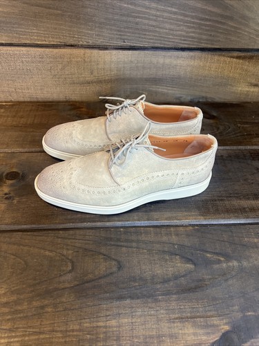 Santoni beige Wildleder Brogue elegante Schuhe Herren Größe 8,5 hergestellt in Italien - Bild 6 von 13