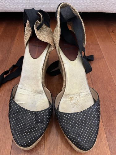 Christian Louboutin Lace-Up Leather Espadrille in Black Gold High Heel Sz 38 8 - Picture 2 of 11