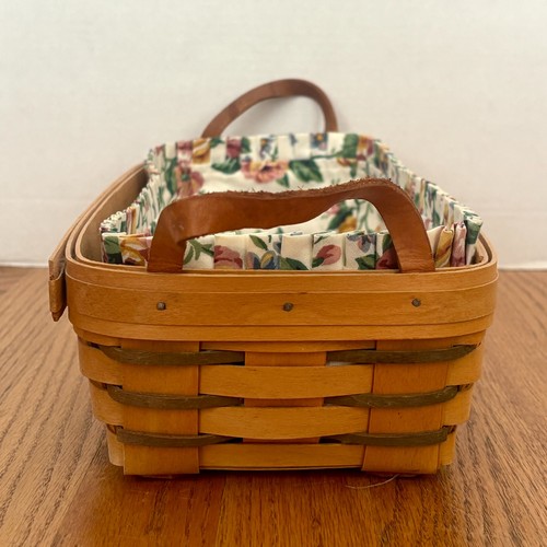 Lot of 2 Longaberger Baskets: Tea Basket & Double Handle Rectangle Basket - Picture 5 of 19