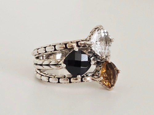 JAI John Hardy Sterlingsilber dreifach schwarz klar & orange Edelsteine Ring Größe 10 - Bild 2 von 11