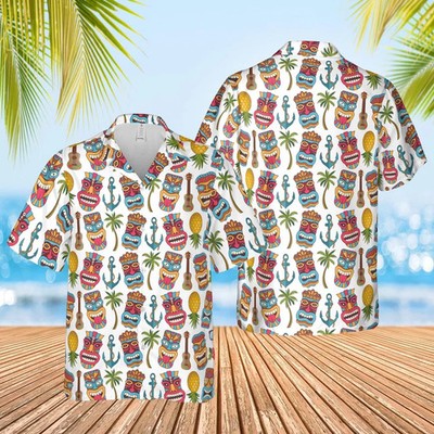 Tiki Guitar Pineapple Hawaiian Shirt Tropical Beach Summer