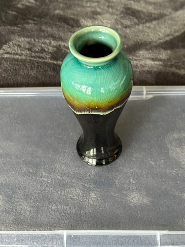 Kleine Vintage Vase türkisfarben braun Mid Century Southwestern - Bild 1 von 17