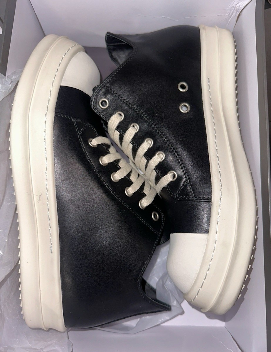 Size 7 Rick Owens Jumbo Laces Low Top Sneakers Black WITH