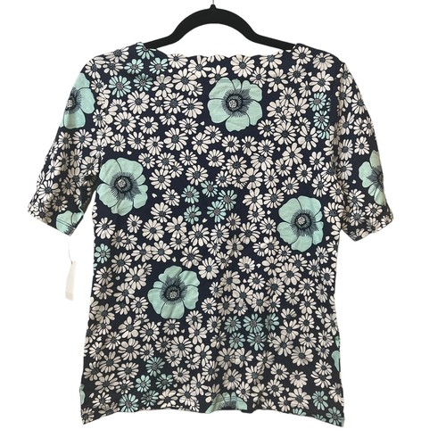 NUOVO top Talbots blu bianco floreale Pima manica 3/4 collo smerlato XS - Foto 4 di 7