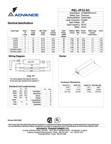 Advance ICN-2P32-SC Balastro Fluorescente Electrónico Arranque Instantáneo, 2 Lámparas, 32W T8 - Imagen 2 de 3