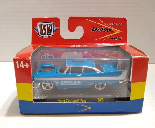 2023 M2 Machines 1958 Plymouth Fury Ground Pounders R25 azul - Imagen 1 de 5