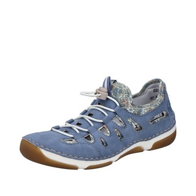 Rieker Damen Slipper Blau/Blumen 55956-10 Schuhe