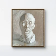 Original Oil Painting 12x10 Paper Male Bust Grisaille Classical Cast Study Sign