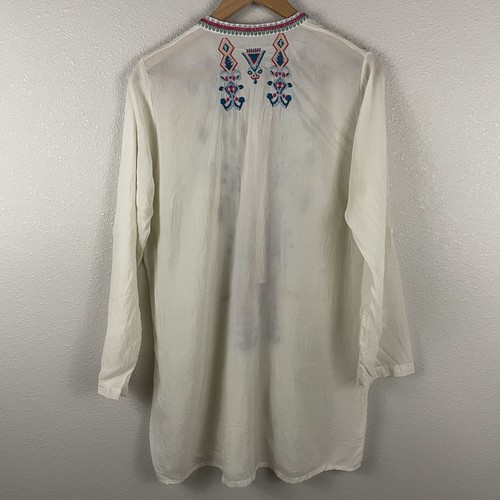 Camicetta tunica Johnny Was donna M avorio multicolore ricamata rayon boho difetto - Foto 5 di 6