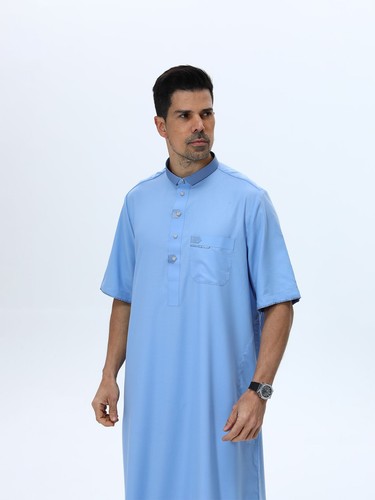Dubai Qatar Traditional Thobe Men Summer Stand Collar Metal Button Casual Robe - Bild 13 von 14