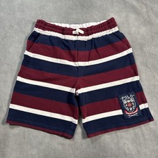 Polo Ralph Lauren Pique Knit Badge Crest Patch Shorts Boys 8-10 MEDIUM Stipped
