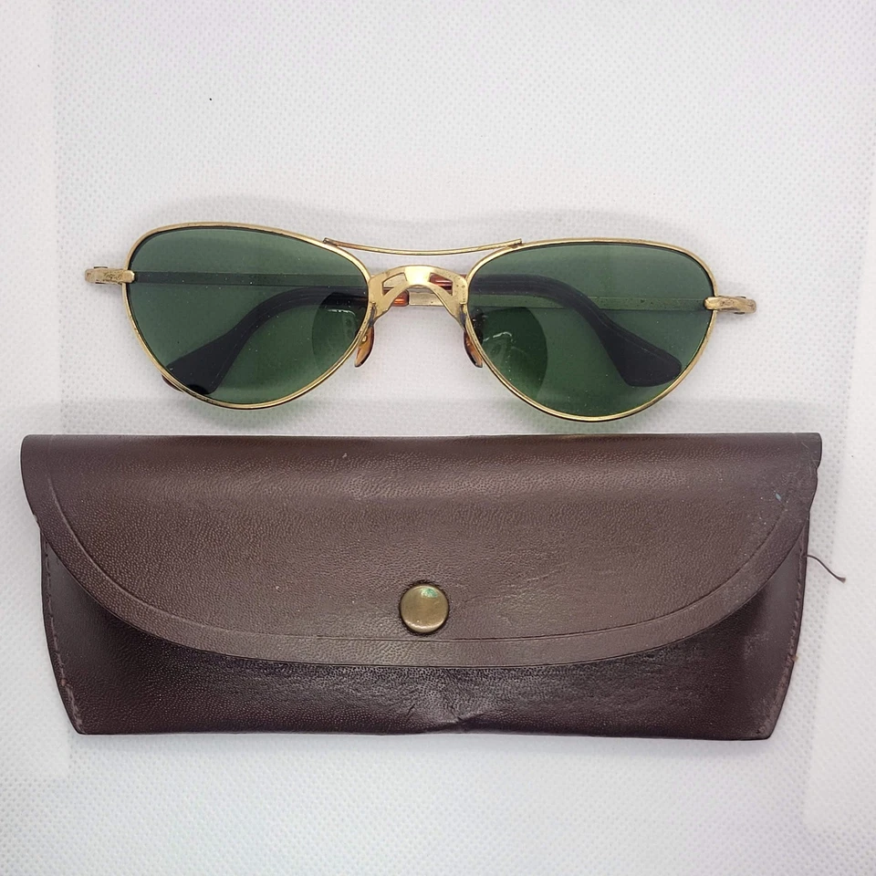 Gafas de sol vintage de aviador de la década de 1940 - Lentes verdes, marco dorado - Especificación de oficina C.S. 7 Foto 2 de 4