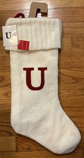Letter Initial "U" 18" White Monogram Xmas Stocking Knitted Knit By: Target NWT