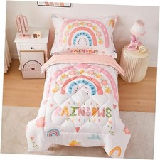 Rainbow Toddler Bedding Sets for Girls, 4 Piece Rainbow Toddler Girl Bedding