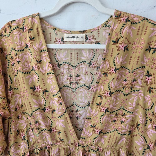 Natural Life Stella Mini Dress Size M Yellow Floral Baby Doll V-Neck Boho - Picture 5 of 10