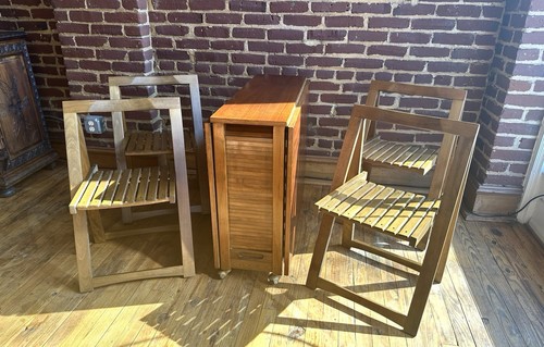 Vintage Romanian Danish Mid Century Modern Drop Leaf Dinette Set w Four Chairs - Bild 10 von 16