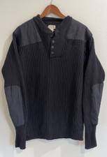 Vintage LL Bean 100 Wool Ribbed Knit Military Elbow Patch Commando Sweater Sz L