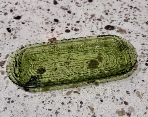 Vintage Anchor Hocking Soreno Butter Dish Avocado Green Glass Bark Texture MCM