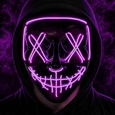 Peywot Halloween Mask LED Light Up Scary mask with 3 Common size, Purple