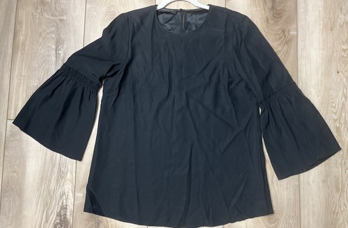 Lafayette 148 Glockenärmel Bluse, Rüschen 100% Seide Oberteil schwarz Größe S - Bild 1 von 7