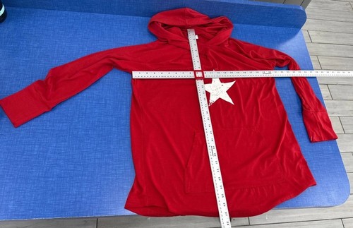 RARO! LuLaRoe Felpa con Cappuccio Grande Rossa Bianca Stella Rossa - Foto 2 di 3