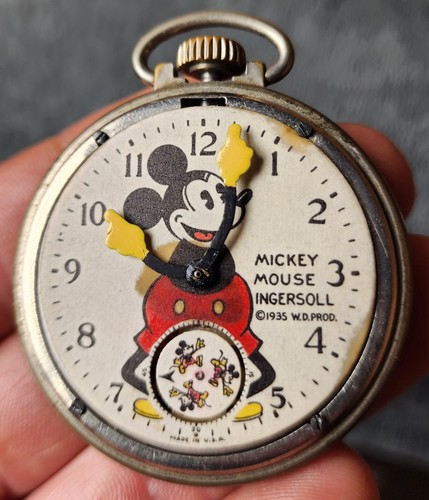 Raro Reloj Bolsillo Al Horen Años 60 Ingersoll Mickey Mouse De Colección Disney Antiguo  - Imagen 10 de 17