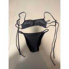 Victorias Secret Metallic Shimmer Bikini Set Silver Charcoal Grey Two Piece L