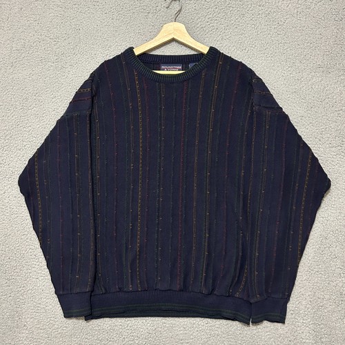 Vintage Roundtree & Yorke Zopfmuster Pullover Herren XL Blau Baumwolle Made In USA 90s