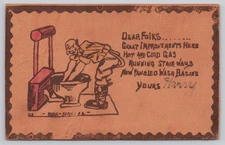 Great Improvements Here Bathroom Comic Series Humor Leather Postcard