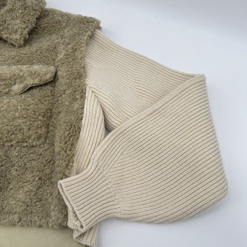 Maje Belia Faux Fur Jacket in Brown Cream Sz 36 Small Ribbed Knit Wool Blend - Picture 10 of 15
