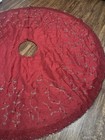Arcadia Home Christmas Tree Skirt Red Silk Embroidered Beaded 56”