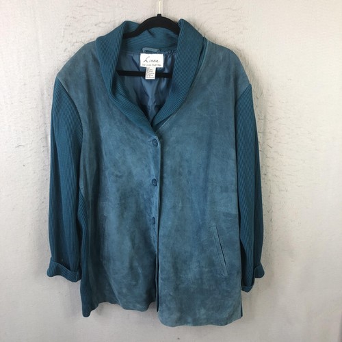 Linea by Louis Dell'Olio Jacket Womens 2X Teal Blue Suede Knit Shawl Collar - Picture 1 of 14