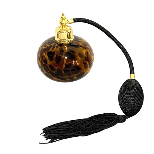 Glass Atomizer Perfume Bottle Round Bulbous Elegant Black & Brown Animal Print - Picture 2 of 8