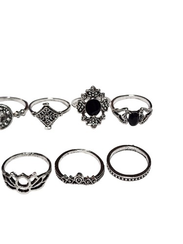 Neu Posten 15 silberfarbene Ringe Gr. 4,5 bis 7,5 stapelbar Boho Emaille filigran Retro - Bild 18 von 24
