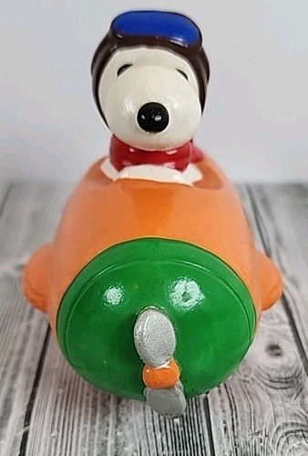 Vintage 1960s Snoopy Piggy Bank Flying Ace Airplane Orange "Blimp" - Picture 3 of 9