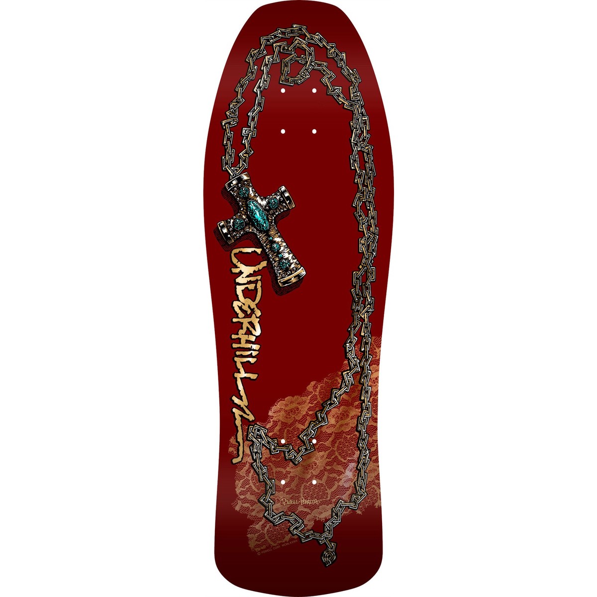 Powell Peralta Skateboard Deck Ray Underhill Cross Burgundy/Gold