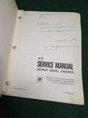 Vintage V-71 SERVICE MANUAL- Detroit Diesel Engines 1971 - RARE - Bild 2 von 9