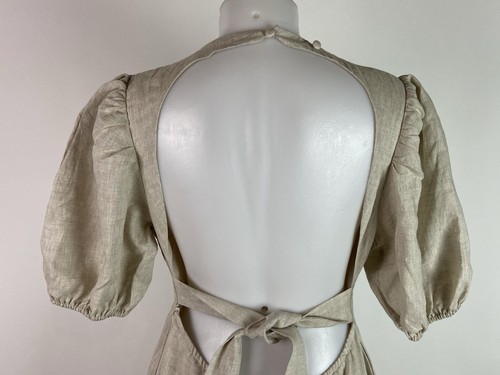 Dissh Size 8 Petch Natural 100% Linen Ring Maxi Dress Lined Open Back - Picture 6 of 13
