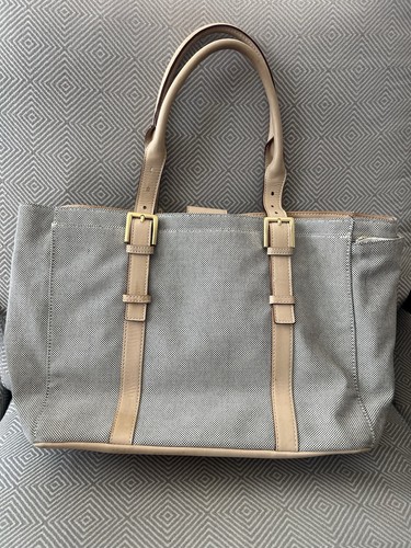 India Hicks Duchess of Windsor TAN Large Tote Weekender Carry All Bag Canvas EUC - Picture 3 of 9