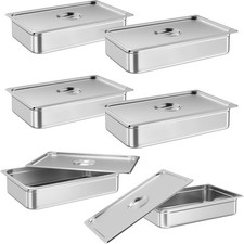 Set of 6 Full Size Steam Table Pans with Lid 4" Deep Restaurant Steam Table Pan