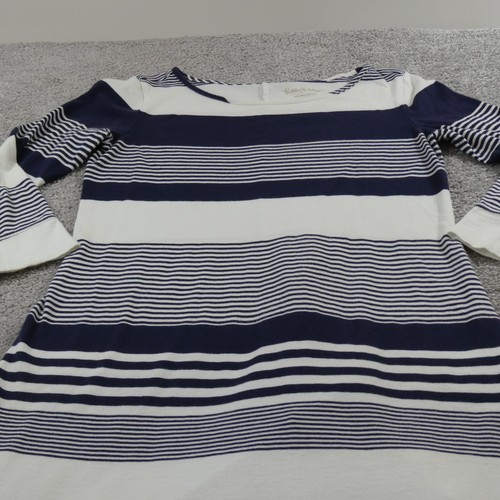 Lilly Pulitzer Dress Womens Small Navy White Striped Cotton Pima Knit Pullover - Picture 7 of 17