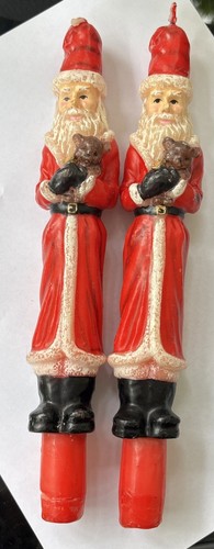 Set of 2 Vintage Santa with Teddy Bear Candlesticks Christmas Decor Holiday Gift - Picture 3 of 7