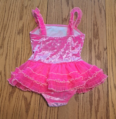 Disney Princess Velvet Tutu Swimsuit Pink Embroidered Flowers Belle Girls 5-6 - Picture 4 of 11